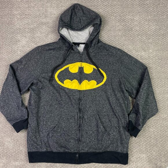 Batman Hoodie Men's 2XL Fits like an XL Full Zip Fleece Lined Gray DC Comics - Picture 1 of 9
